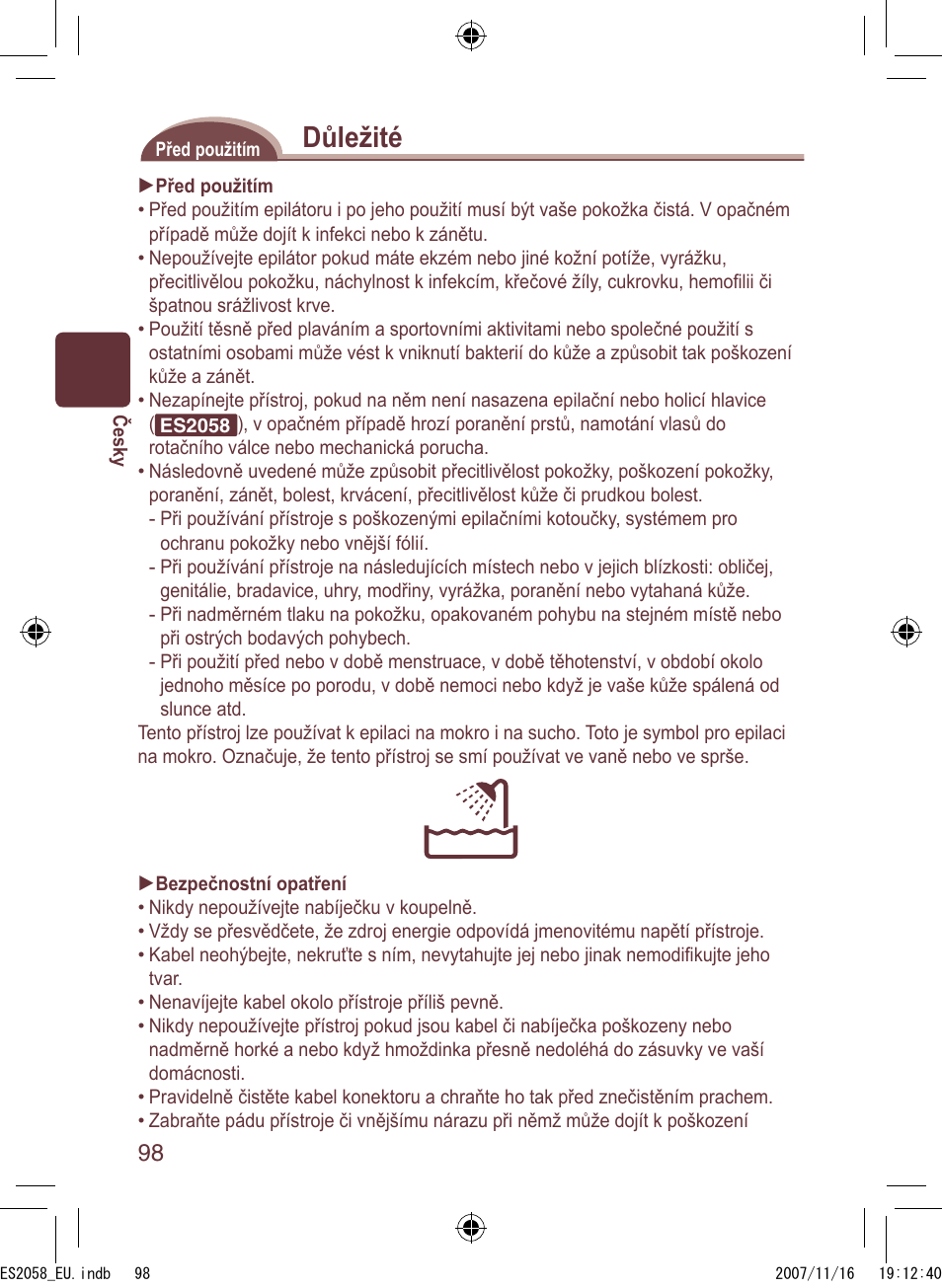 Důležité | Panasonic ES2056 User Manual | Page 98 / 168