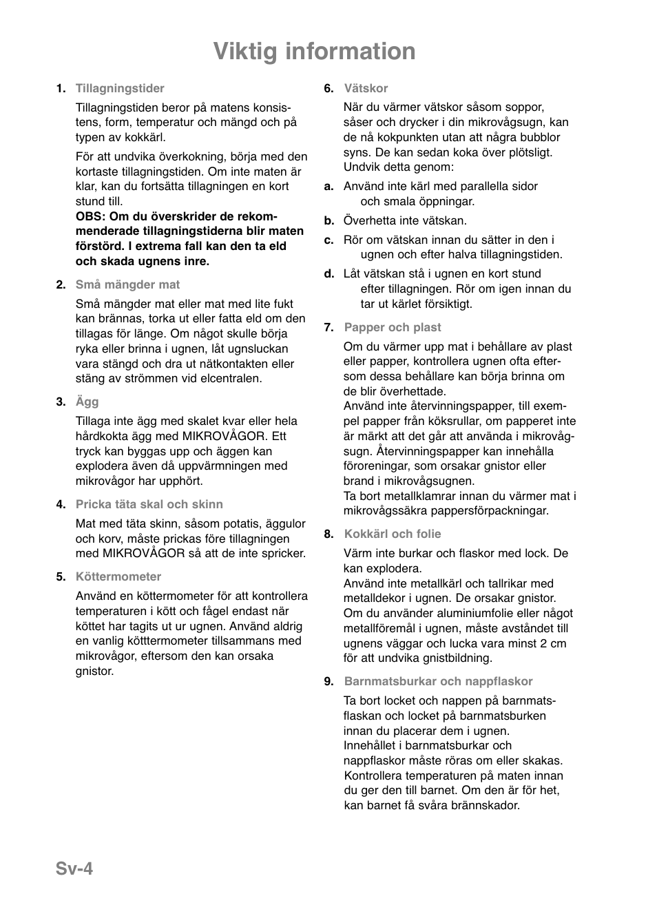 Viktig information, Sv-4 | Panasonic NNE251 User Manual | Page 102 / 194