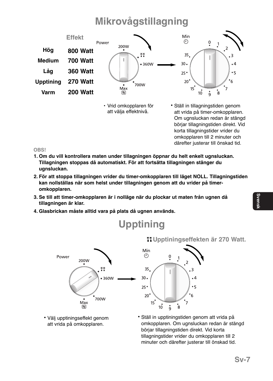 Mikrovågstillagning, Upptining, Sv-7 | Panasonic NNE251 User Manual | Page 105 / 194