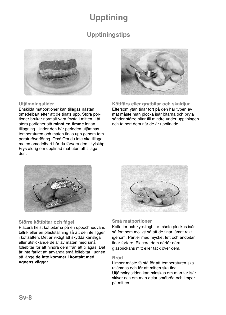 Upptining, Sv-8, Upptiningstips | Panasonic NNE251 User Manual | Page 106 / 194