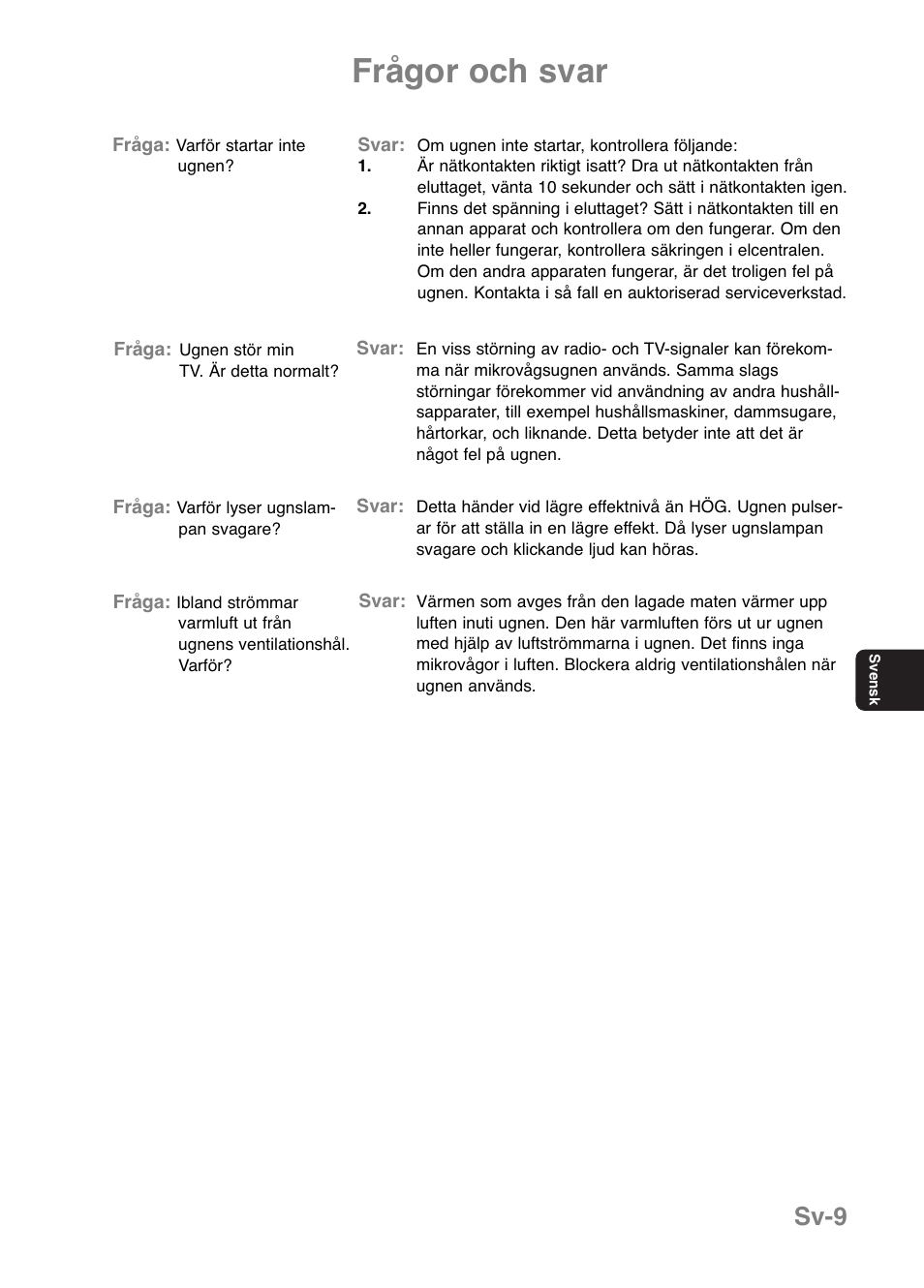 Frågor och svar, Sv-9 | Panasonic NNE251 User Manual | Page 107 / 194