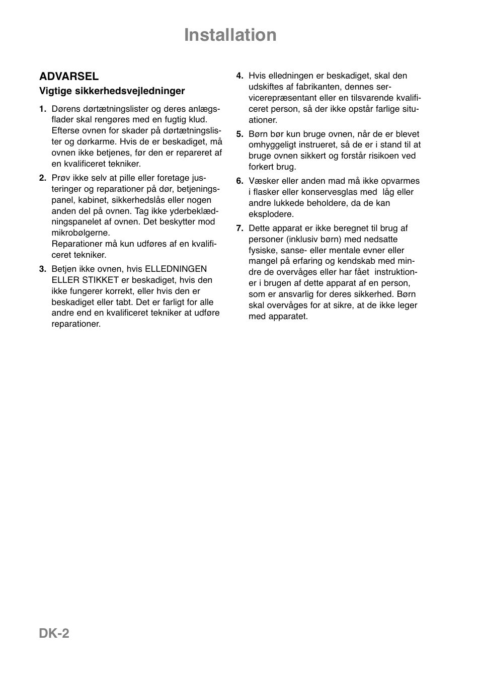 Installation, Dk-2 | Panasonic NNE251 User Manual | Page 112 / 194