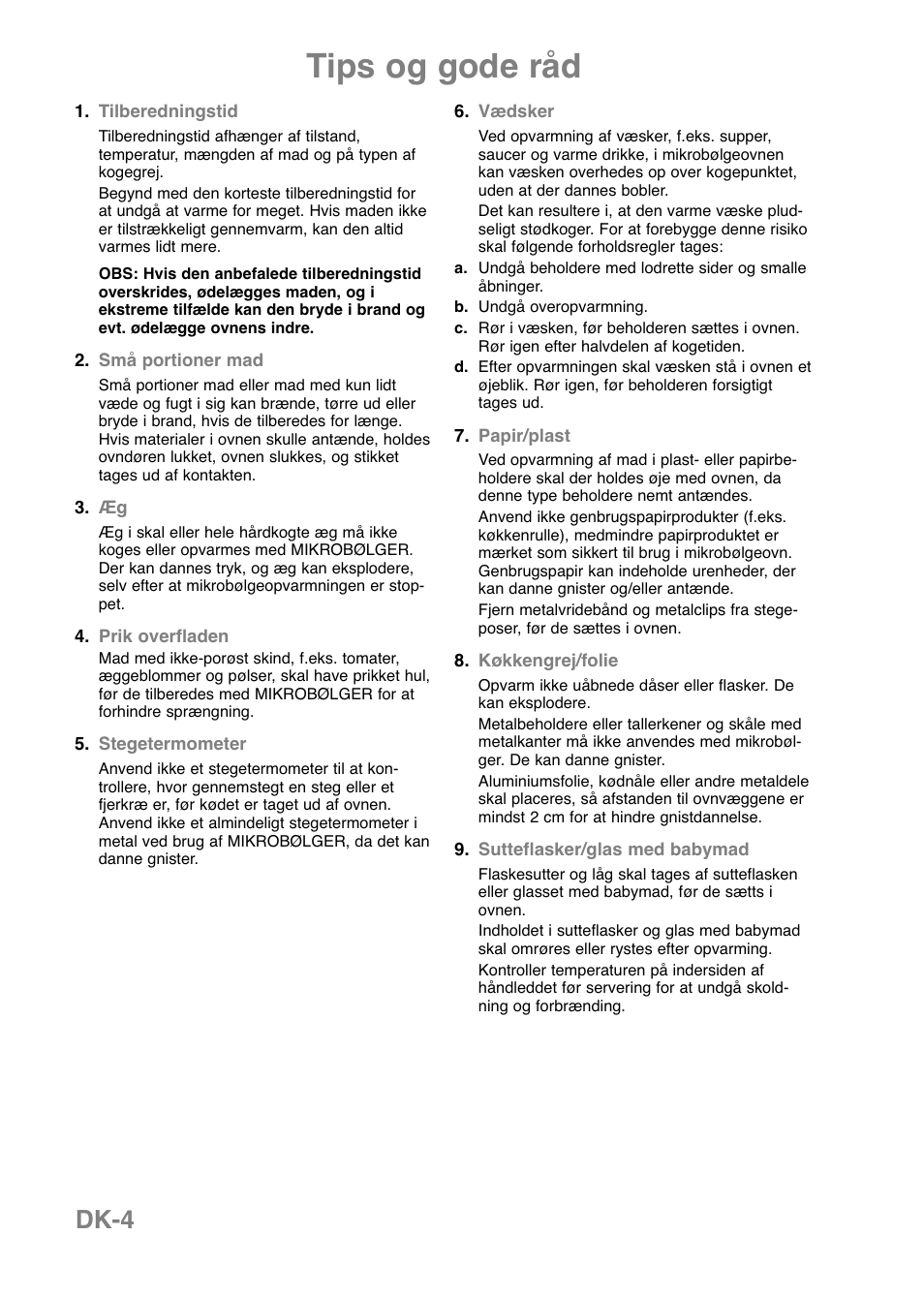 Tips og gode råd, Dk-4 | Panasonic NNE251 User Manual | Page 114 / 194