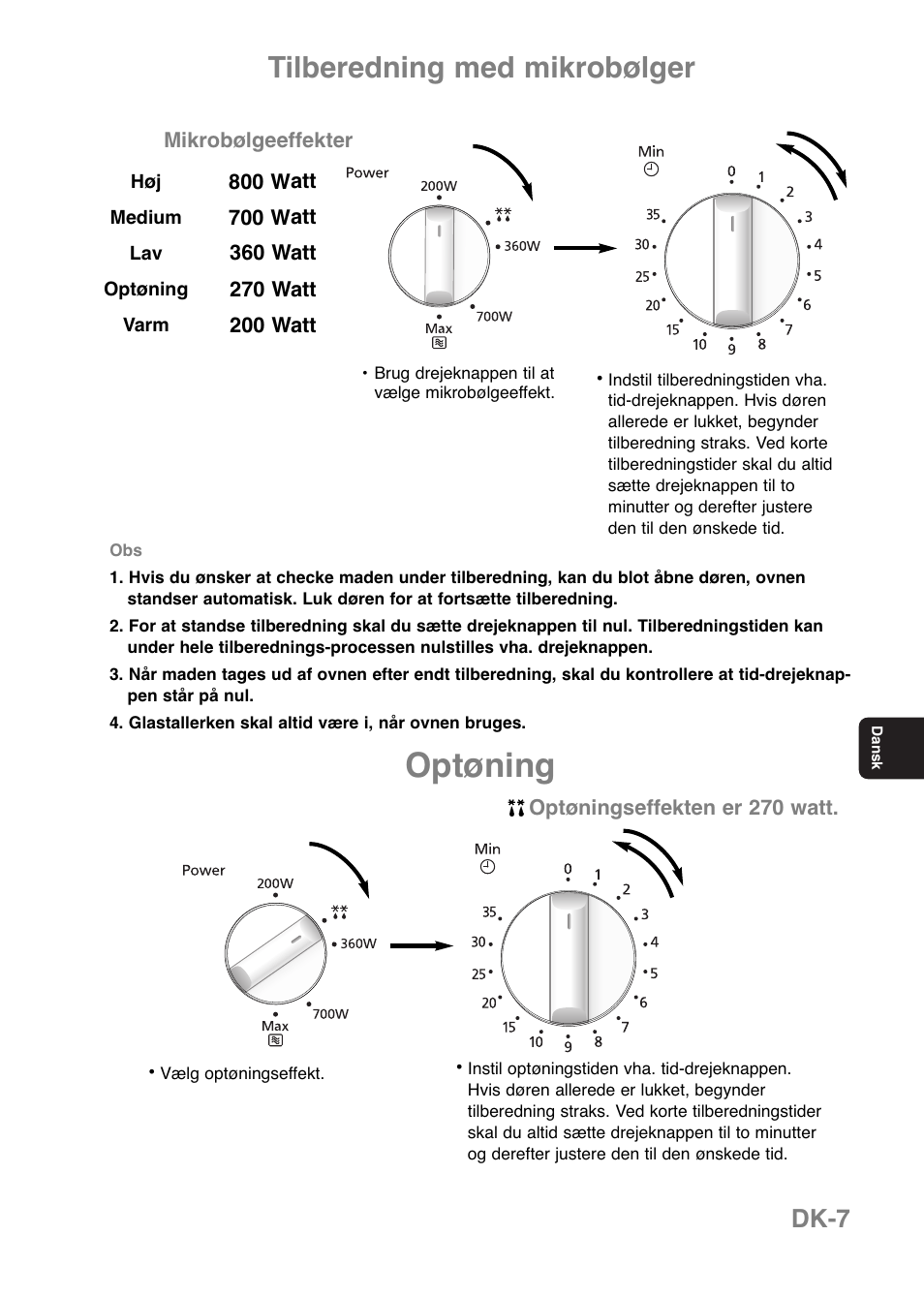Optøning, Tilberedning med mikrobølger, Dk-7 | Panasonic NNE251 User Manual | Page 117 / 194