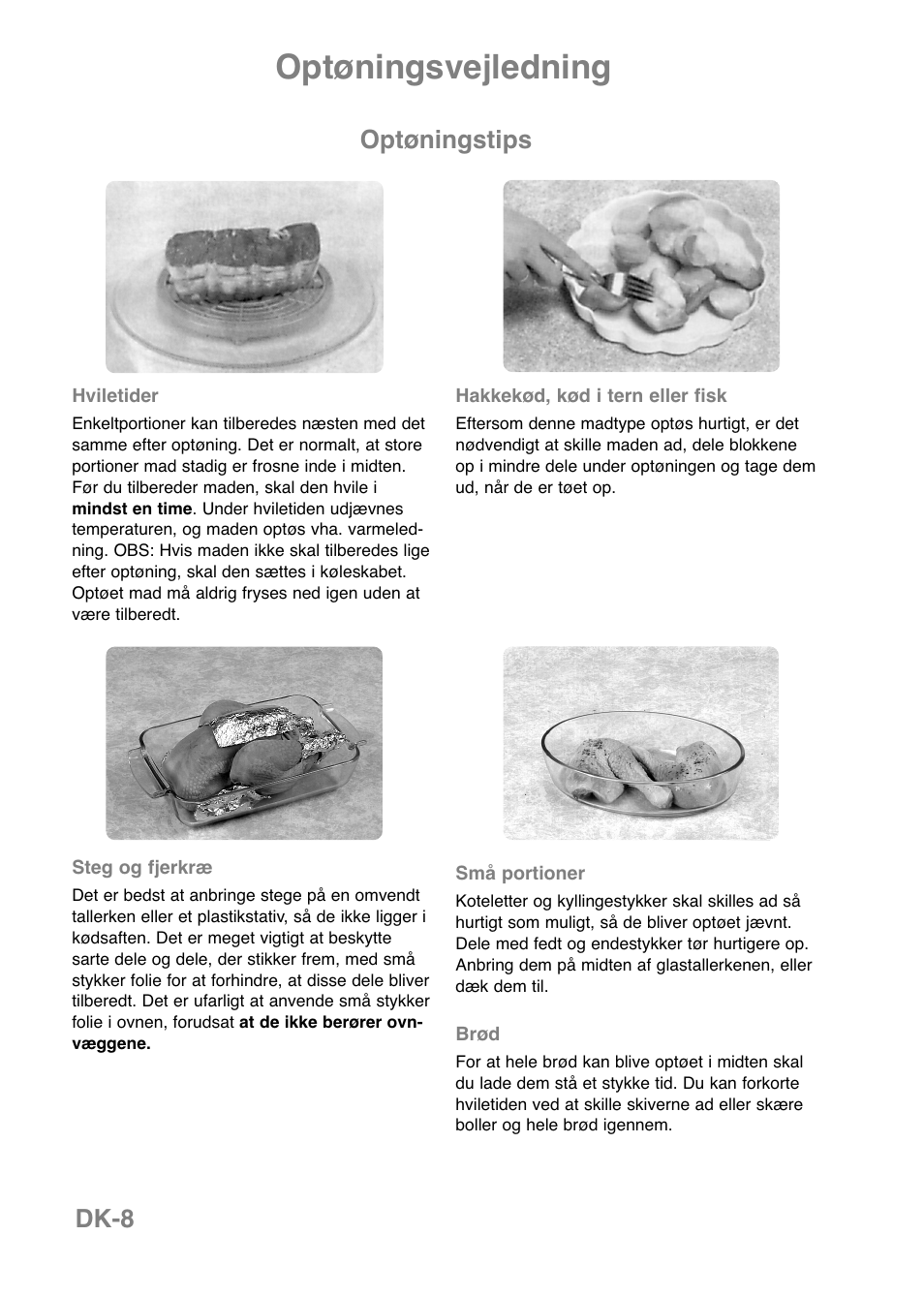 Optøningsvejledning, Optøningstips, Dk-8 | Panasonic NNE251 User Manual | Page 118 / 194