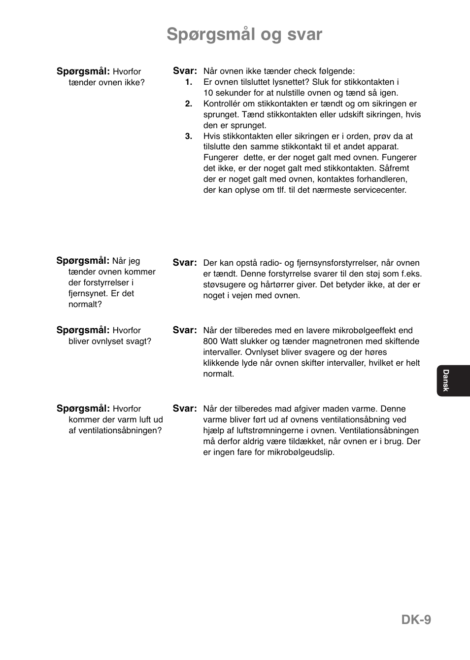 Spørgsmål og svar, Dk-9 | Panasonic NNE251 User Manual | Page 119 / 194