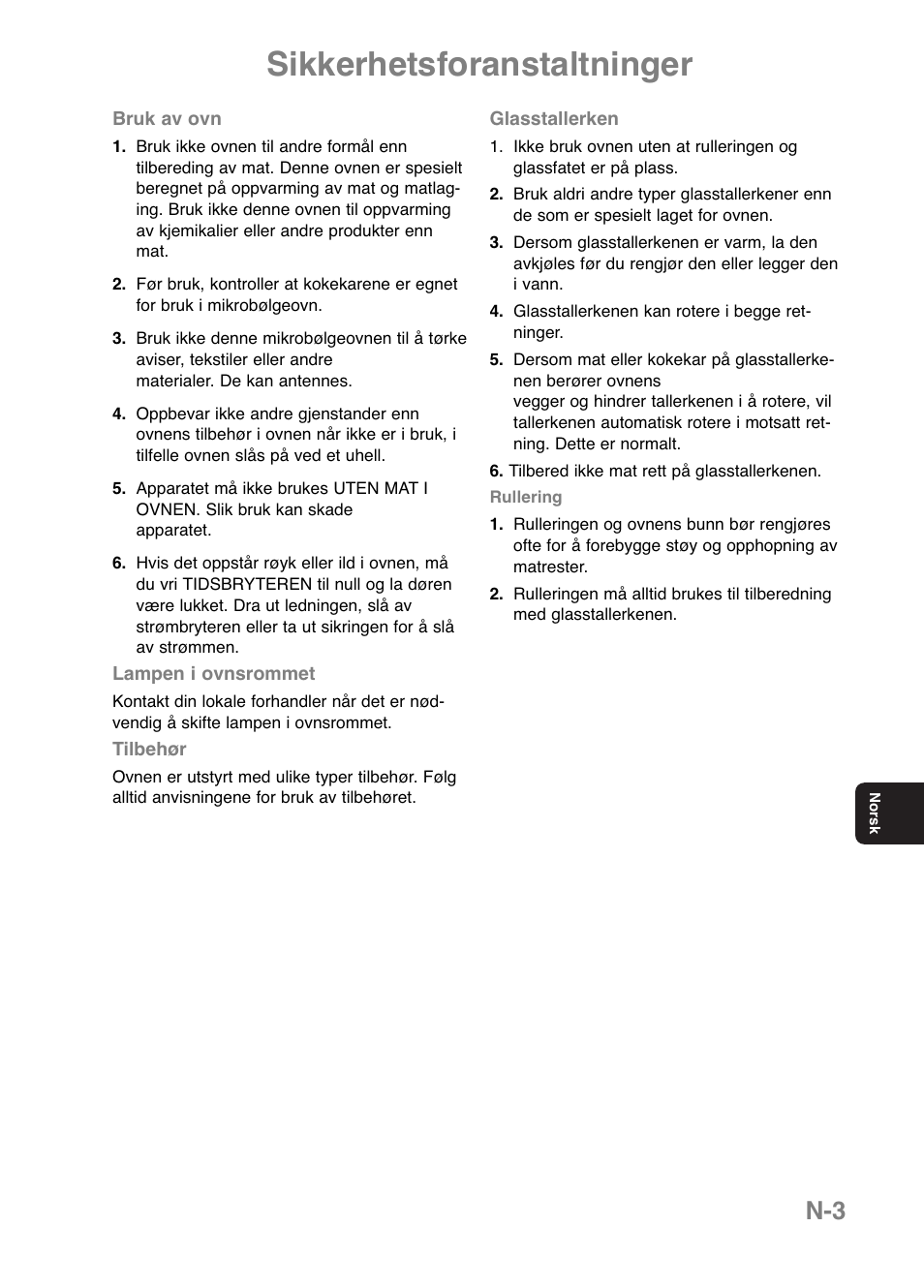 Sikkerhetsforanstaltninger | Panasonic NNE251 User Manual | Page 125 / 194