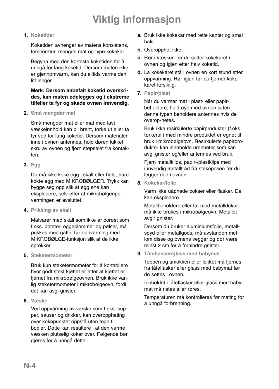 Viktig informasjon | Panasonic NNE251 User Manual | Page 126 / 194