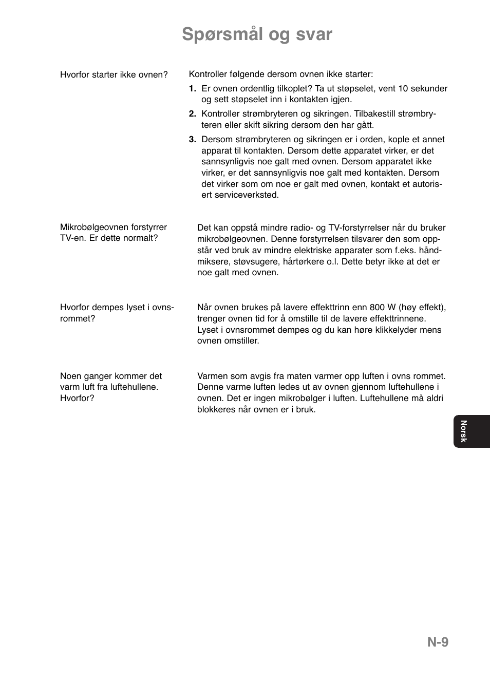 Spørsmål og svar | Panasonic NNE251 User Manual | Page 131 / 194