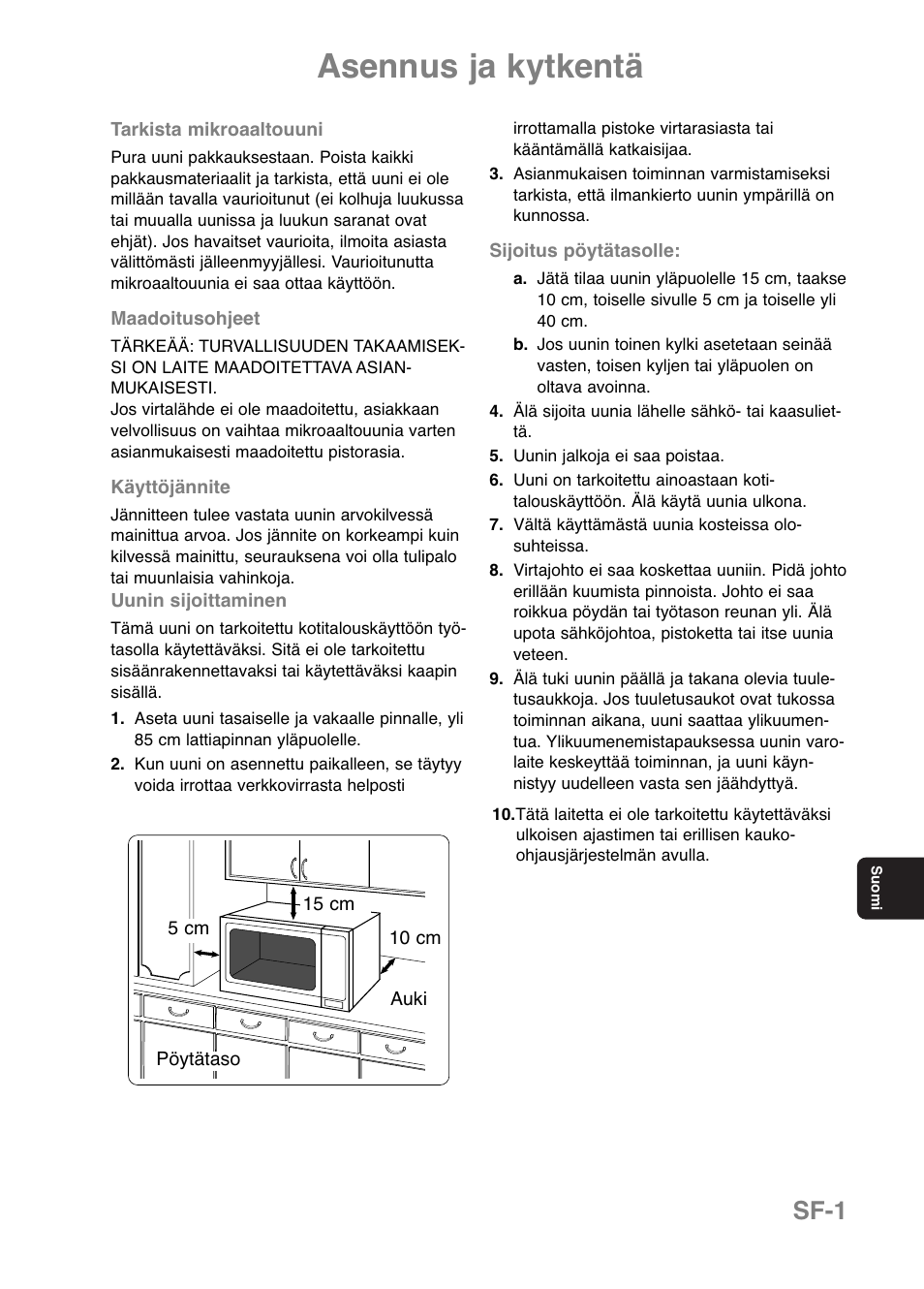 Asennus ja kytkentä, Sf-1 | Panasonic NNE251 User Manual | Page 135 / 194
