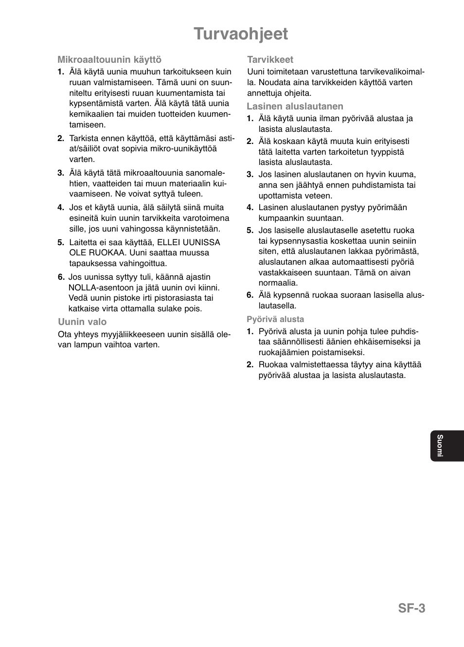 Turvaohjeet, Sf-3 | Panasonic NNE251 User Manual | Page 137 / 194