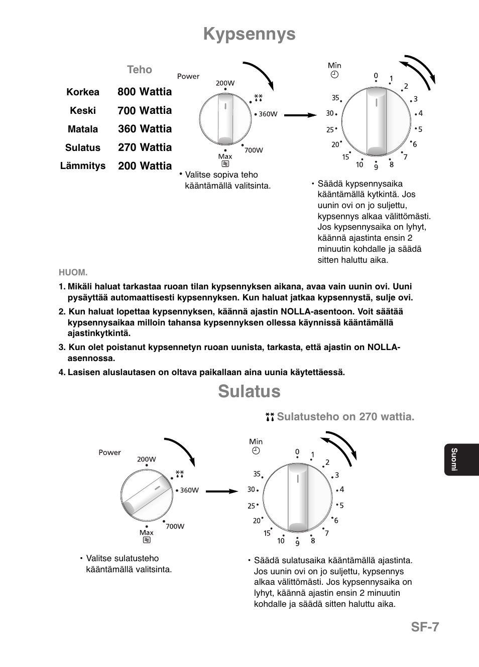 Kypsennys, Sulatus, Sf-7 | Panasonic NNE251 User Manual | Page 141 / 194
