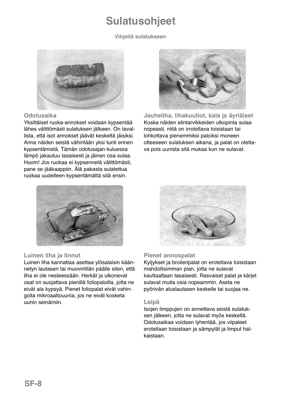 Sulatusohjeet, Sf-8 | Panasonic NNE251 User Manual | Page 142 / 194