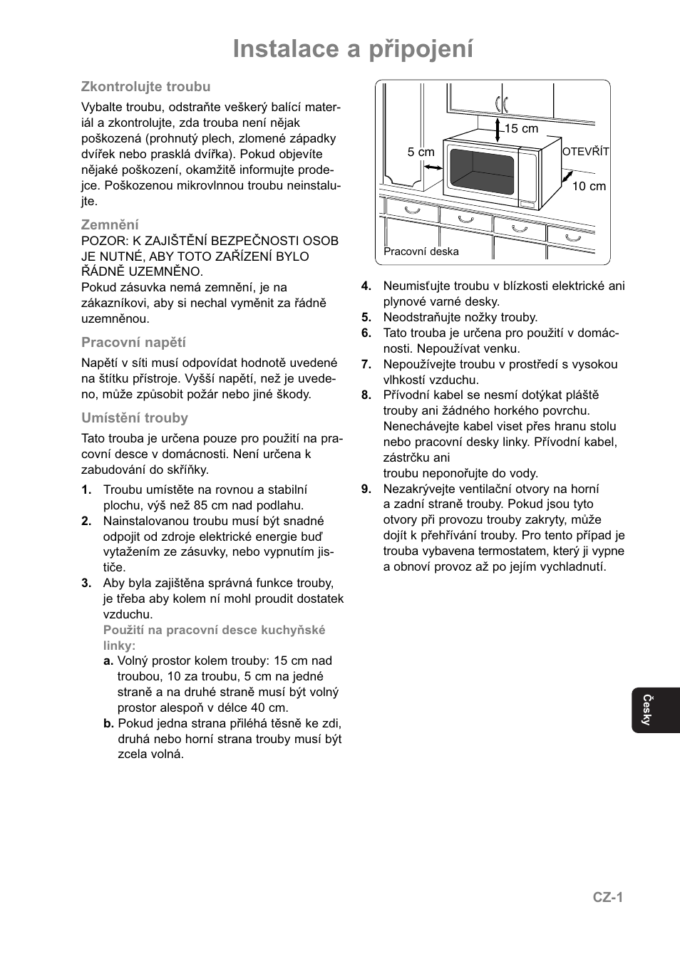 Instalace a připojení | Panasonic NNE251 User Manual | Page 147 / 194