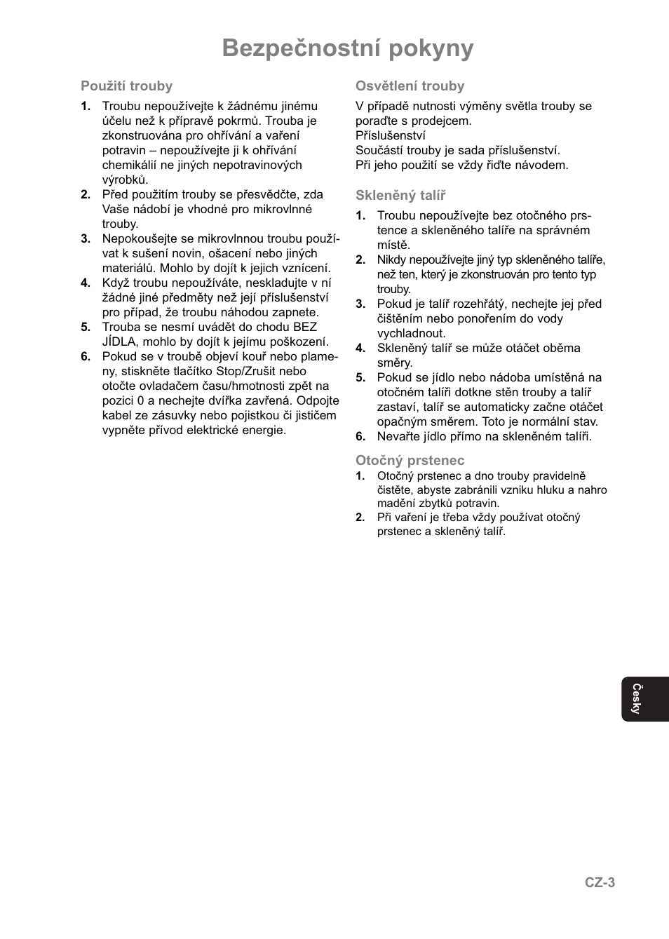 Bezpečnostní pokyny | Panasonic NNE251 User Manual | Page 149 / 194