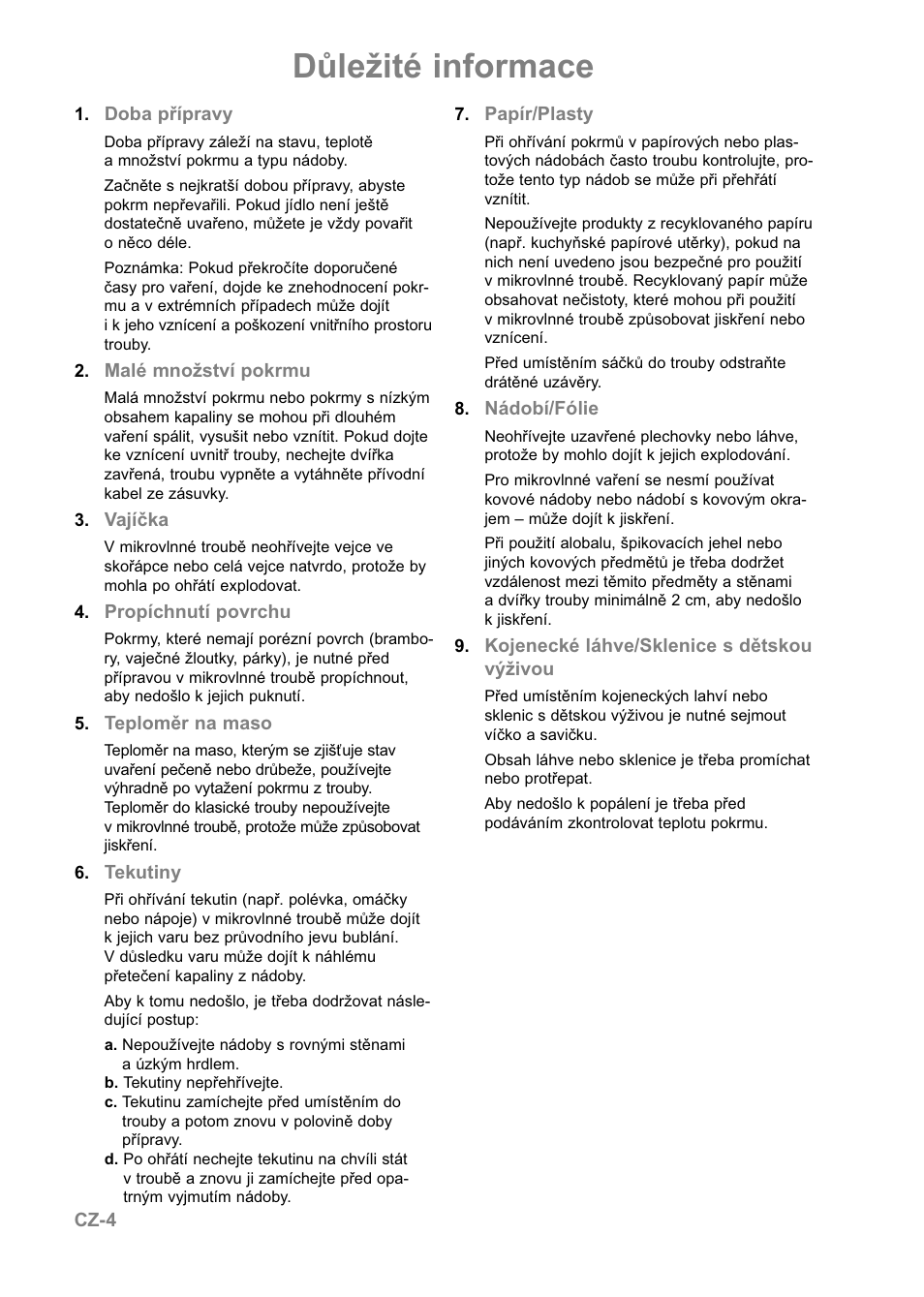 Důležité informace | Panasonic NNE251 User Manual | Page 150 / 194