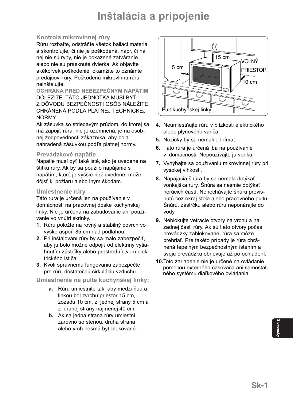Inštalácia a pripojenie, Sk-1 | Panasonic NNE251 User Manual | Page 159 / 194
