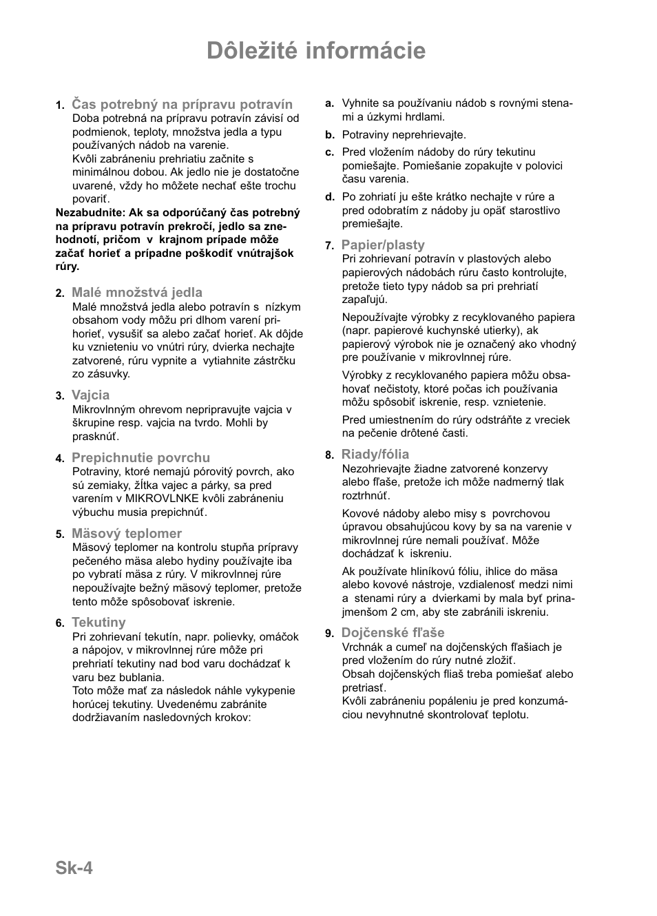 Dôležité informácie, Sk-4 | Panasonic NNE251 User Manual | Page 162 / 194