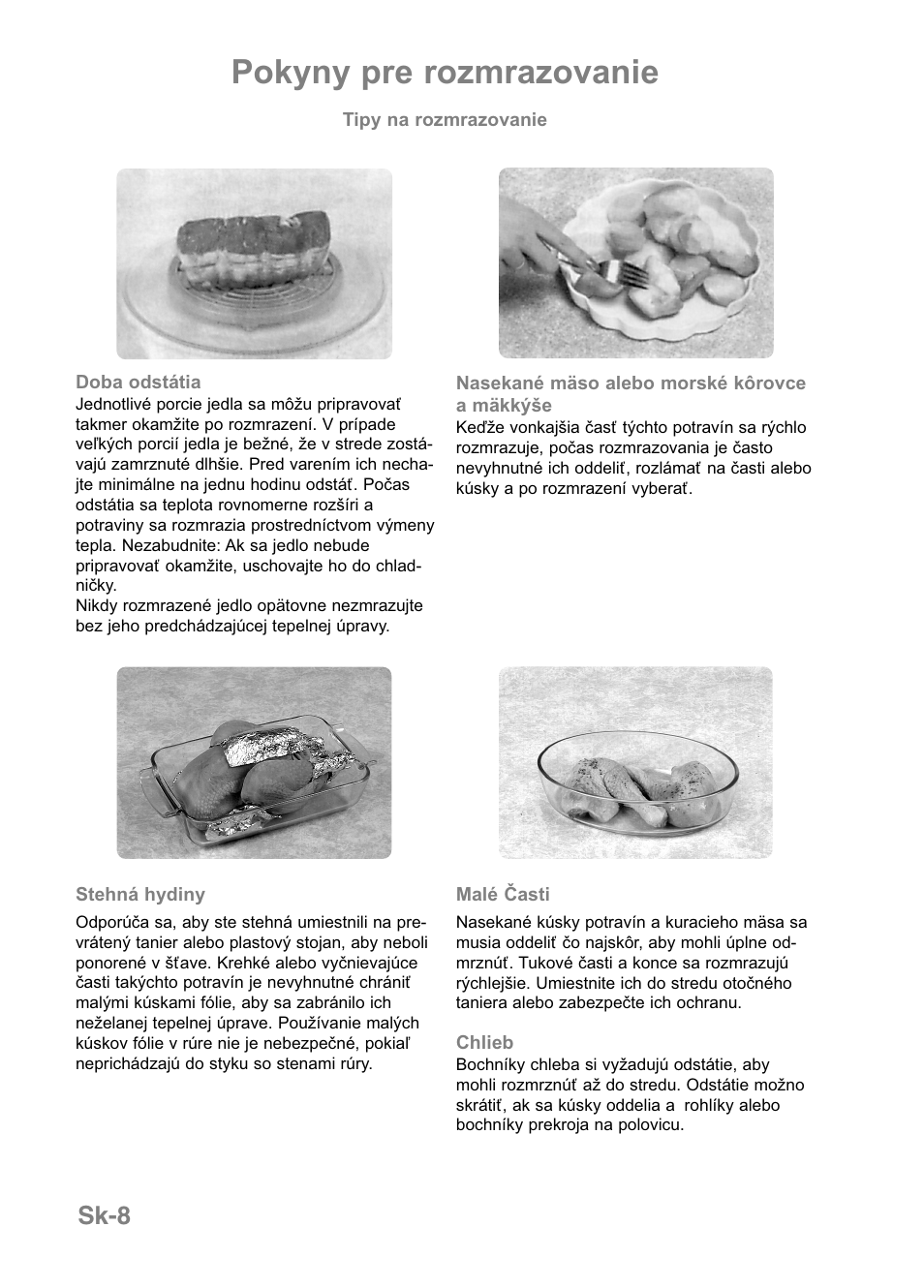 Pokyny pre rozmrazovanie, Sk-8 | Panasonic NNE251 User Manual | Page 166 / 194