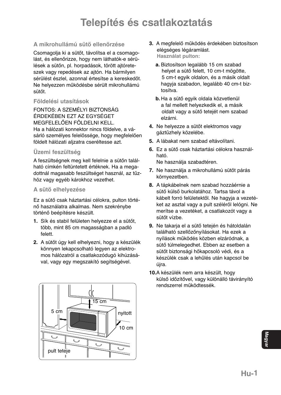 Telepítés és csatlakoztatás, Hu-1 | Panasonic NNE251 User Manual | Page 171 / 194