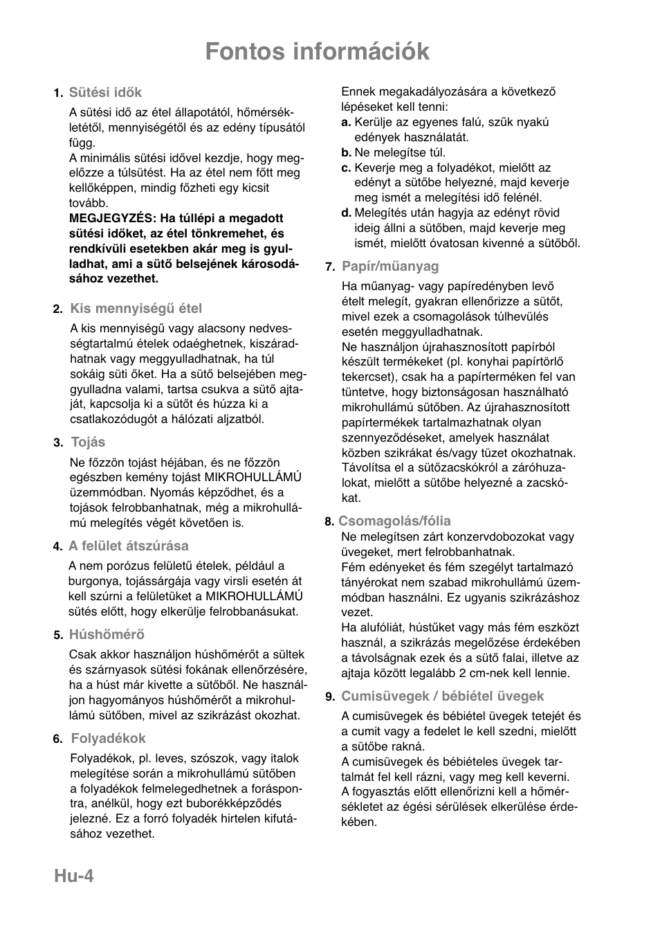 Fontos információk, Hu-4 | Panasonic NNE251 User Manual | Page 174 / 194