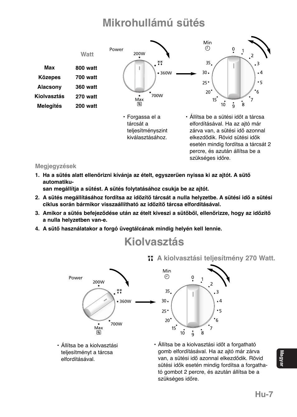 Mikrohullámú sütés, Kiolvasztás, Hu-7 | Panasonic NNE251 User Manual | Page 177 / 194