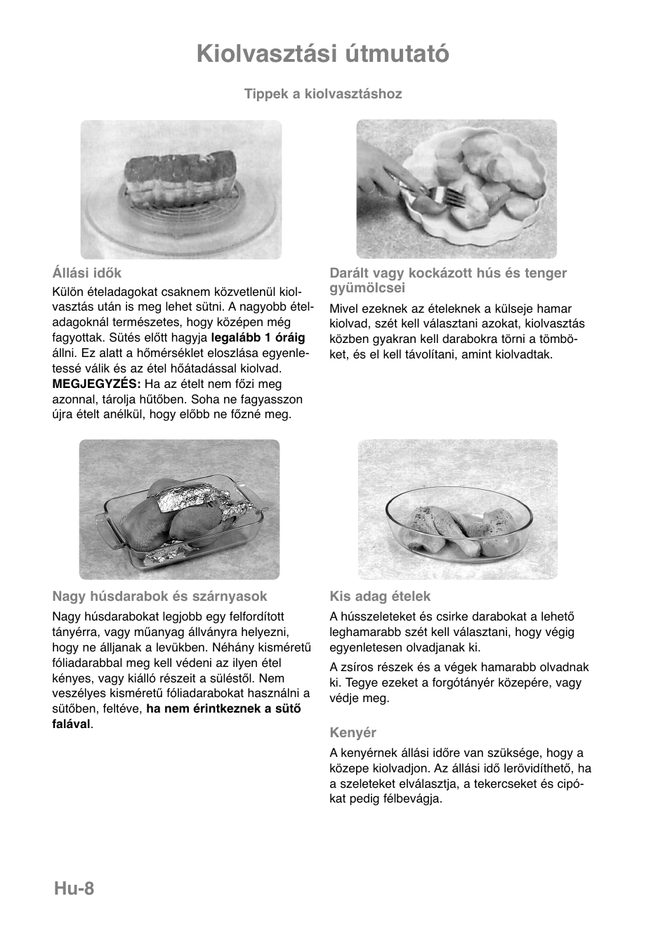 Kiolvasztási útmutató, Hu-8 | Panasonic NNE251 User Manual | Page 178 / 194