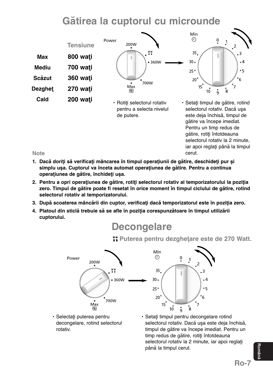 Gătirea la cuptorul cu microunde, Decongelare, Ro-7 | Panasonic NNE251 User Manual | Page 189 / 194