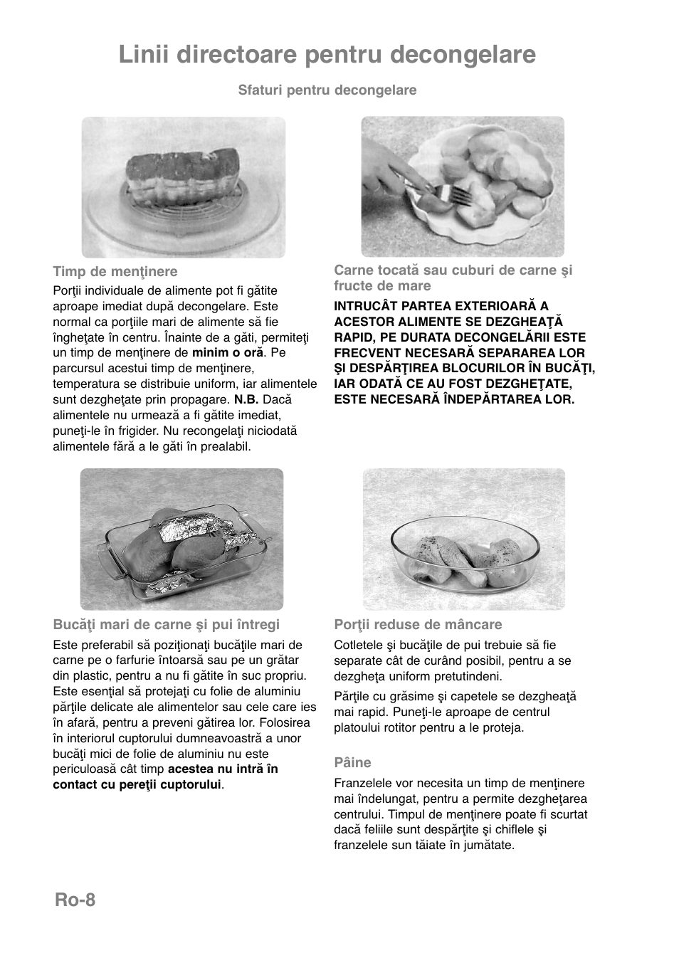 Linii directoare pentru decongelare, Ro-8 | Panasonic NNE251 User Manual | Page 190 / 194