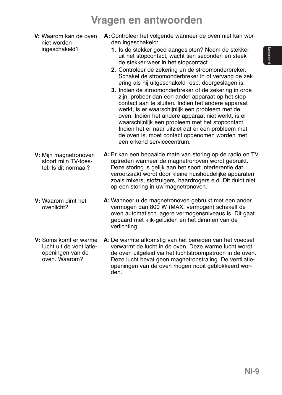 Ni-9 | Panasonic NNE251 User Manual | Page 23 / 194