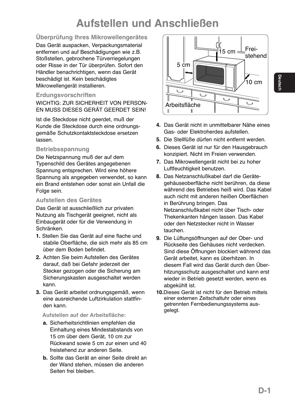 Aufstellen und anschließen | Panasonic NNE251 User Manual | Page 27 / 194