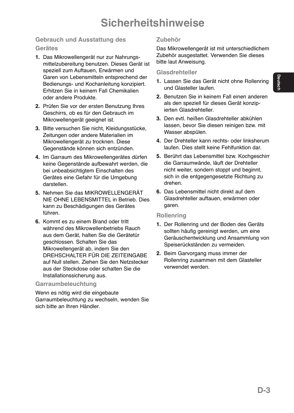 Sicherheitshinweise | Panasonic NNE251 User Manual | Page 29 / 194