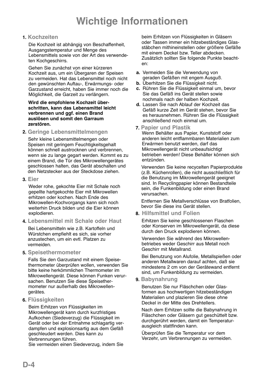 Wichtige informationen | Panasonic NNE251 User Manual | Page 30 / 194