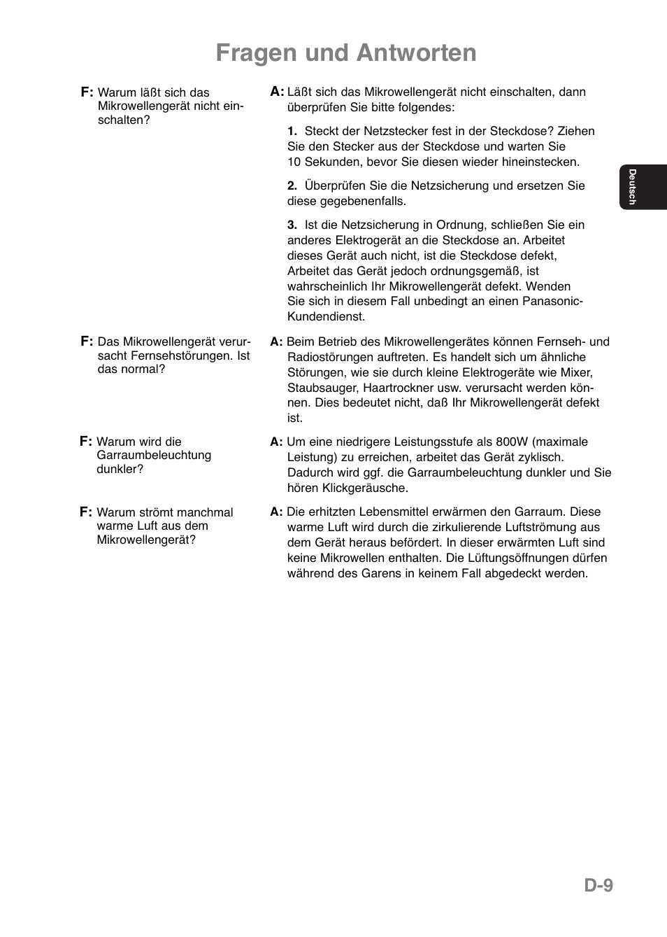 Fragen und antworten | Panasonic NNE251 User Manual | Page 35 / 194