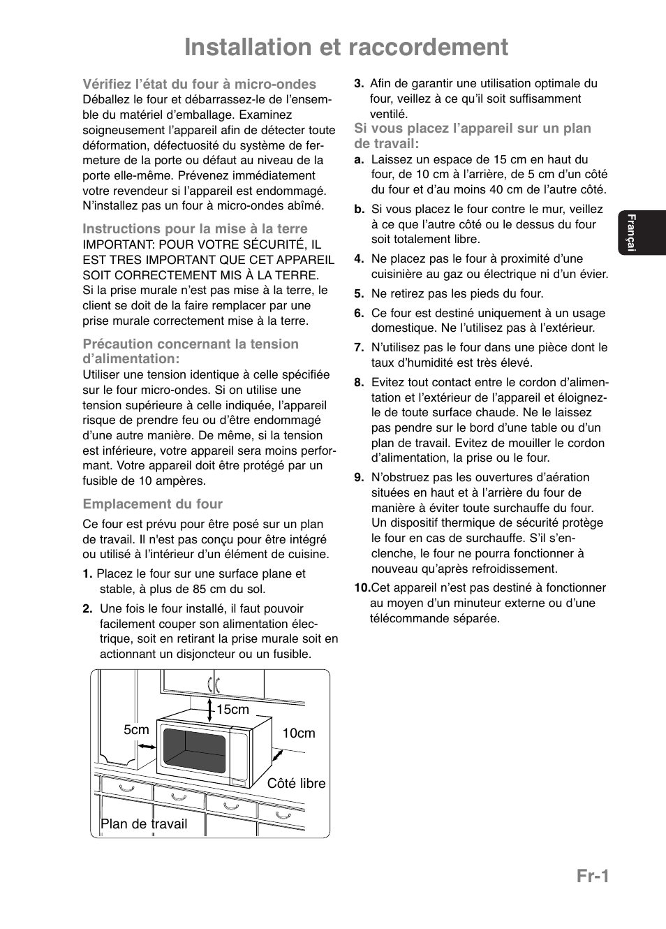 Installation et raccordement, Fr-1 | Panasonic NNE251 User Manual | Page 39 / 194