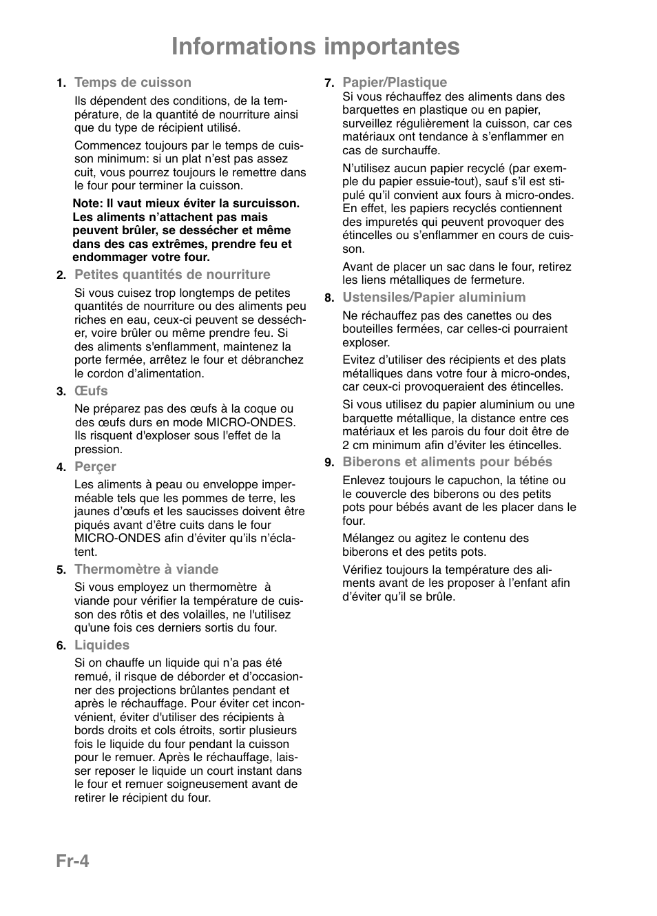 Informations importantes, Fr-4 | Panasonic NNE251 User Manual | Page 42 / 194