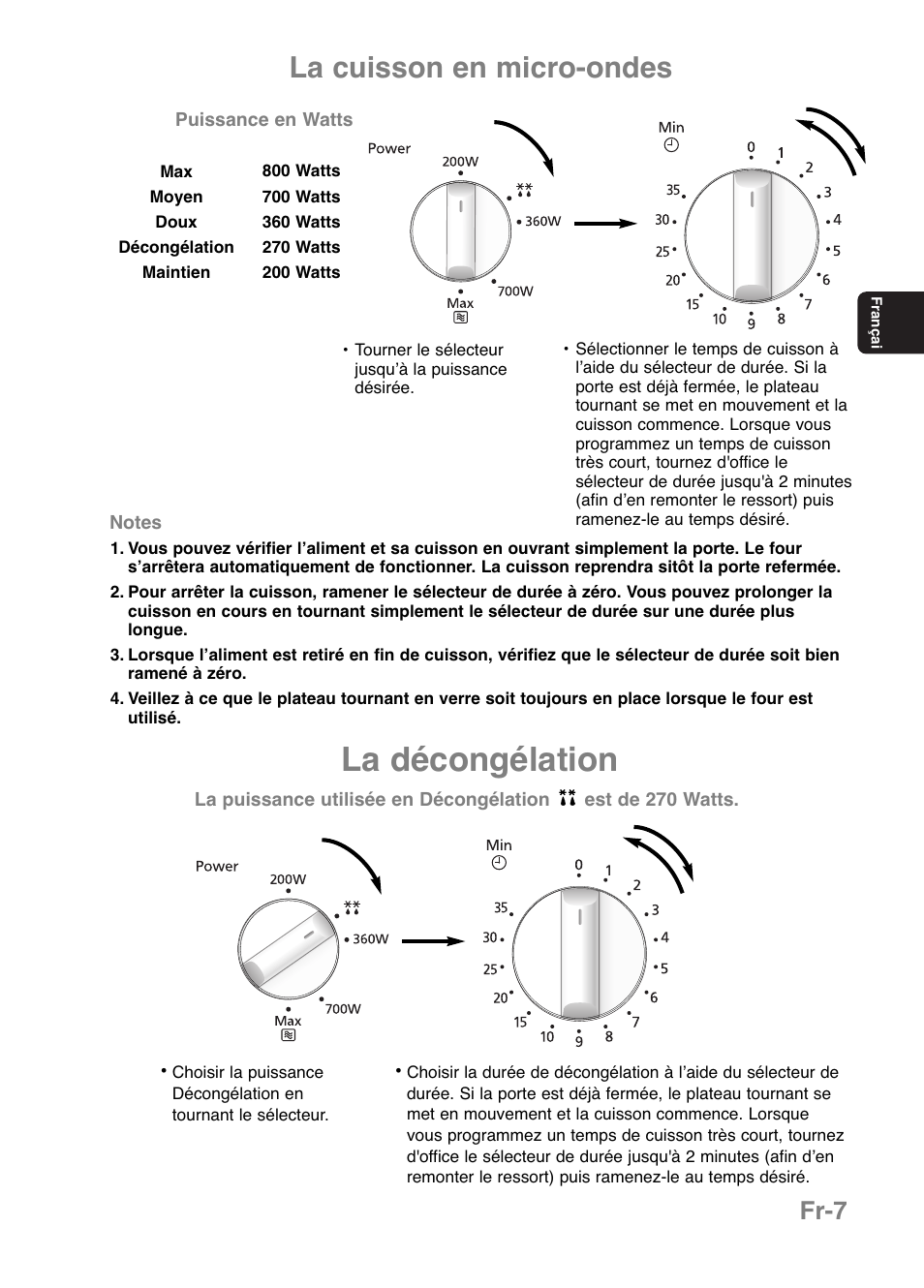 La décongélation, La cuisson en micro-ondes, Fr-7 | Panasonic NNE251 User Manual | Page 45 / 194