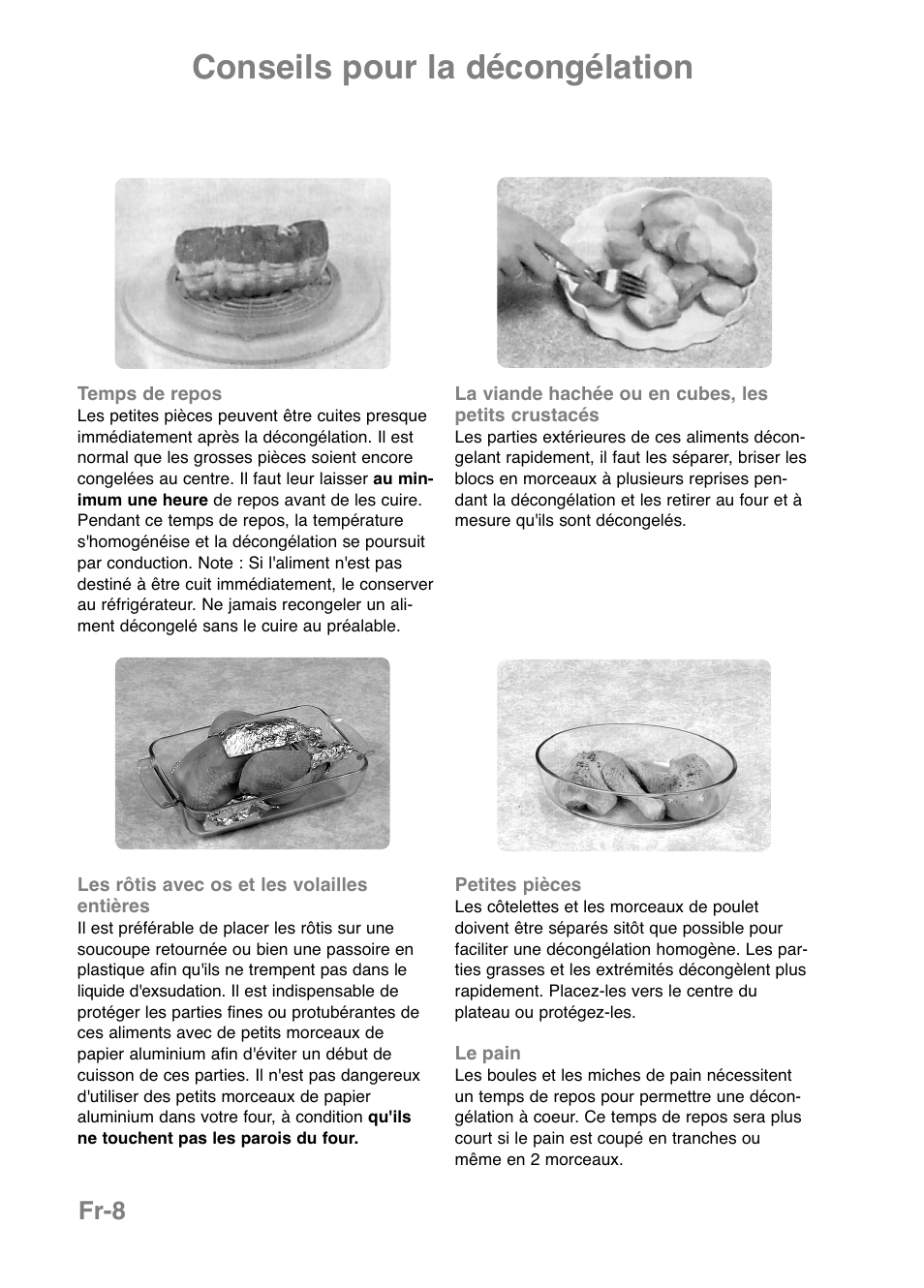 Conseils pour la décongélation, Fr-8 | Panasonic NNE251 User Manual | Page 46 / 194
