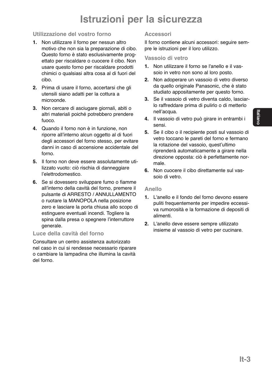 Istruzioni per la sicurezza, It-3 | Panasonic NNE251 User Manual | Page 53 / 194