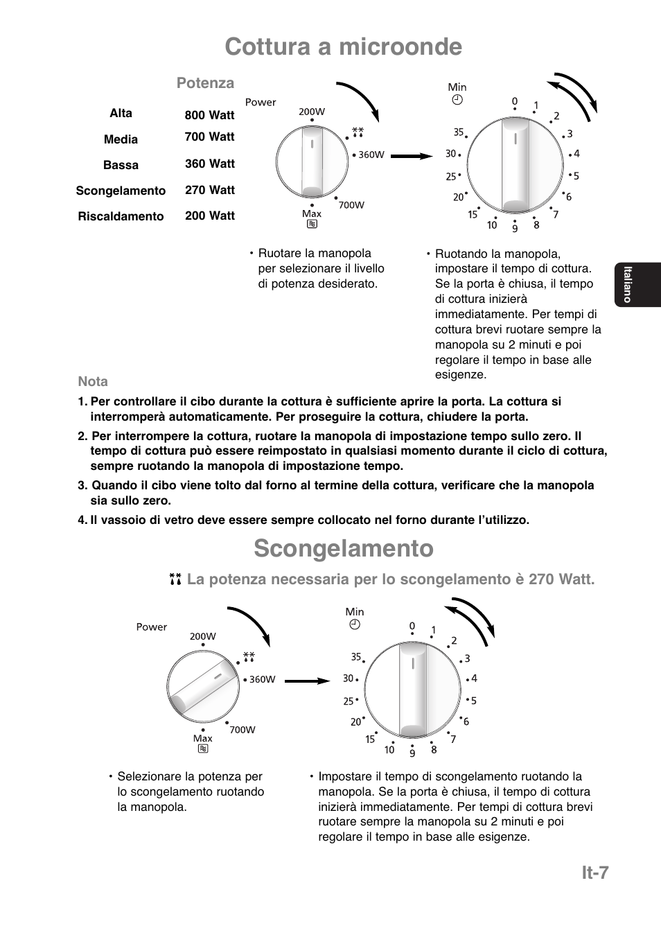 Cottura a microonde, Scongelamento, It-7 | Panasonic NNE251 User Manual | Page 57 / 194