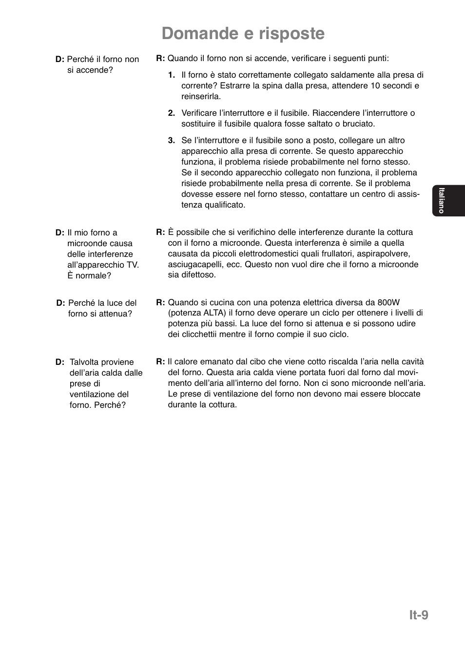 Domande e risposte, It-9 | Panasonic NNE251 User Manual | Page 59 / 194