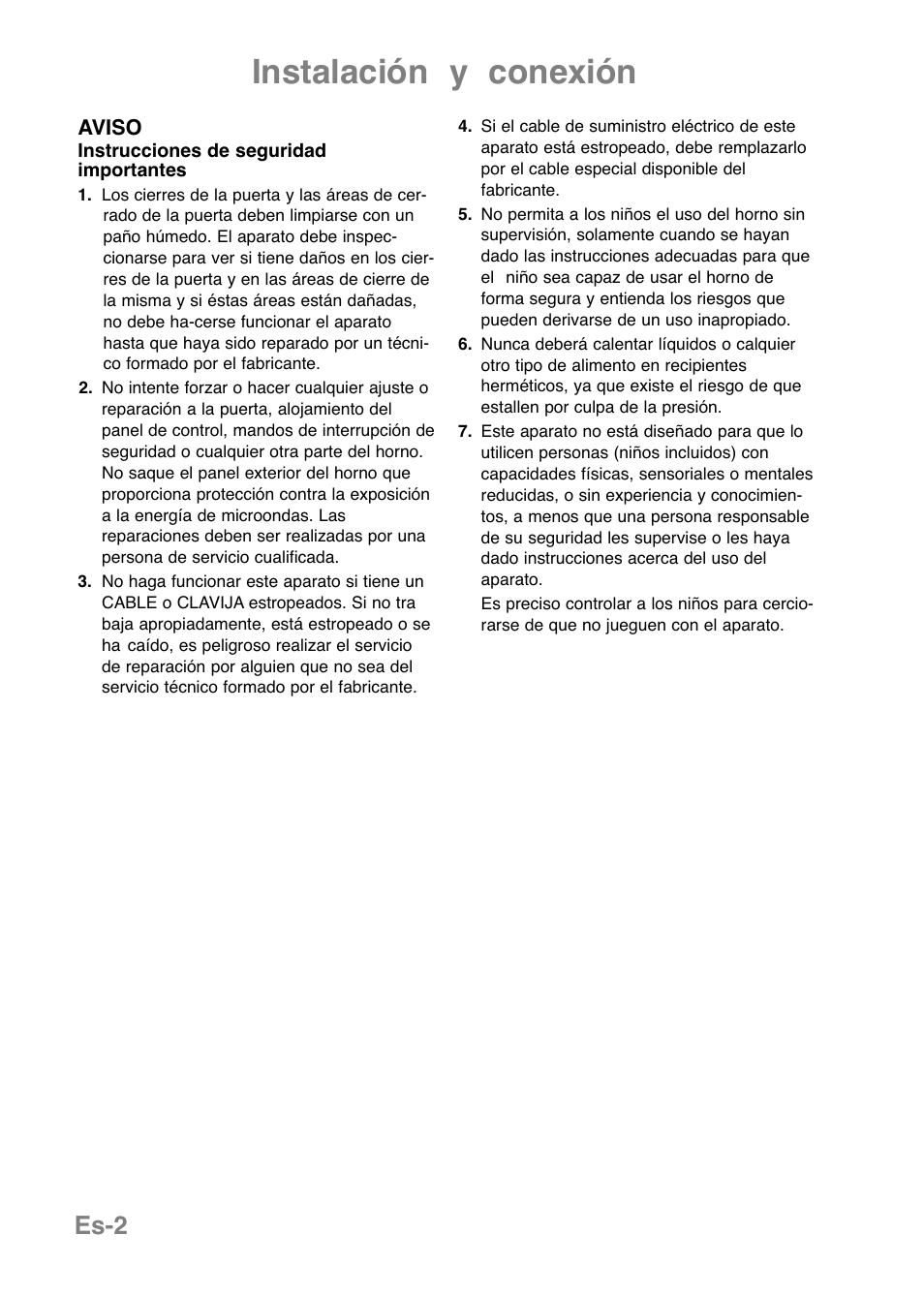 Instalación y conexión, Es-2 | Panasonic NNE251 User Manual | Page 64 / 194
