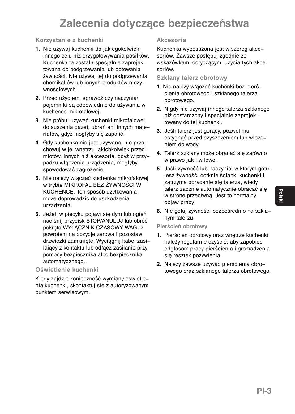 Zalecenia dotyczące bezpieczeństwa, Pl-3 | Panasonic NNE251 User Manual | Page 89 / 194