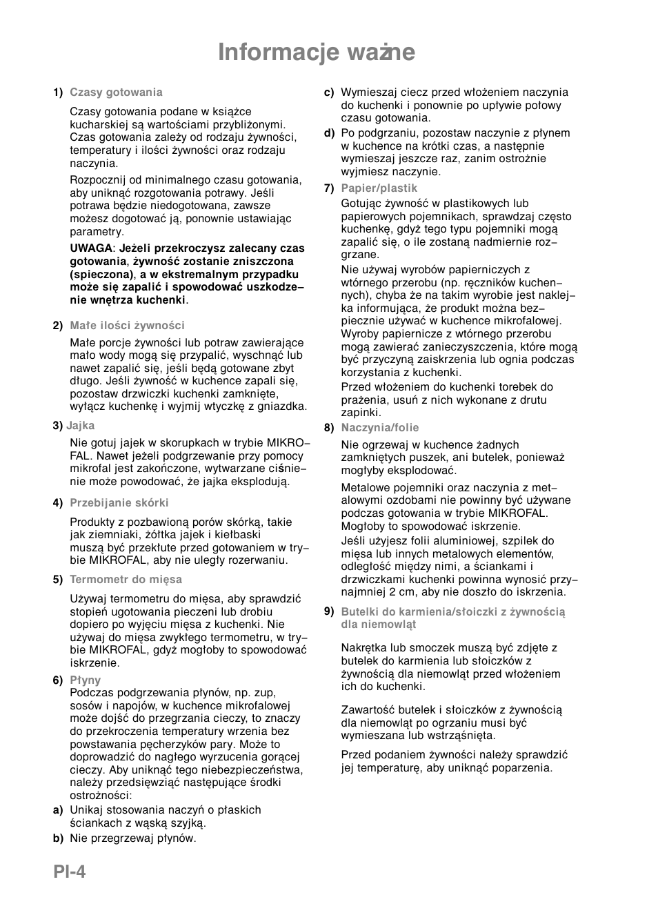 Informacje ważne, Pl-4 | Panasonic NNE251 User Manual | Page 90 / 194