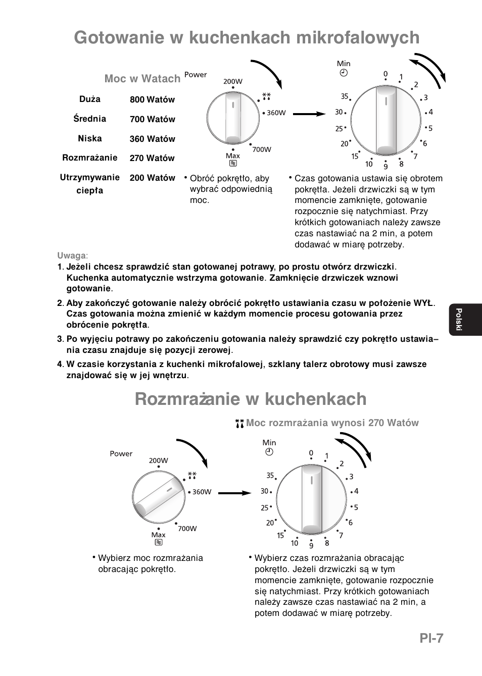 Gotowanie w kuchenkach mikrofalowych, Rozmrażanie w kuchenkach, Pl-7 | Panasonic NNE251 User Manual | Page 93 / 194