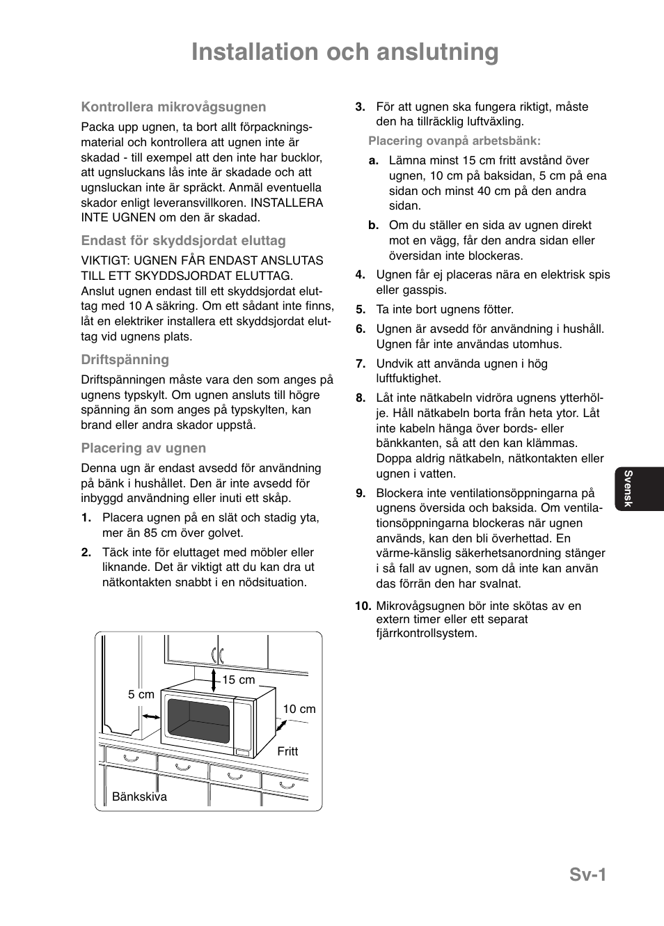 Installation och anslutning, Sv-1 | Panasonic NNE251 User Manual | Page 99 / 194