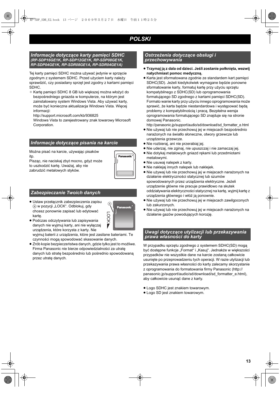 Polski | Panasonic RPSDP12GE1K User Manual | Page 13 / 18