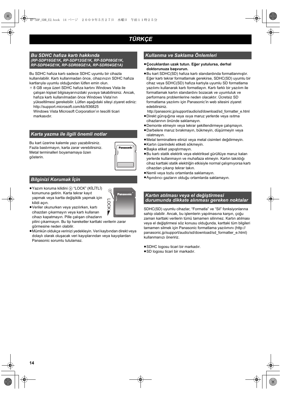 Türkçe | Panasonic RPSDP12GE1K User Manual | Page 14 / 18