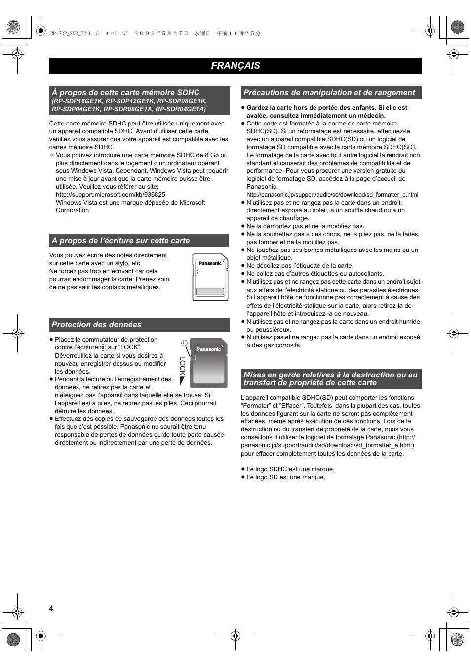 Français | Panasonic RPSDP12GE1K User Manual | Page 4 / 18