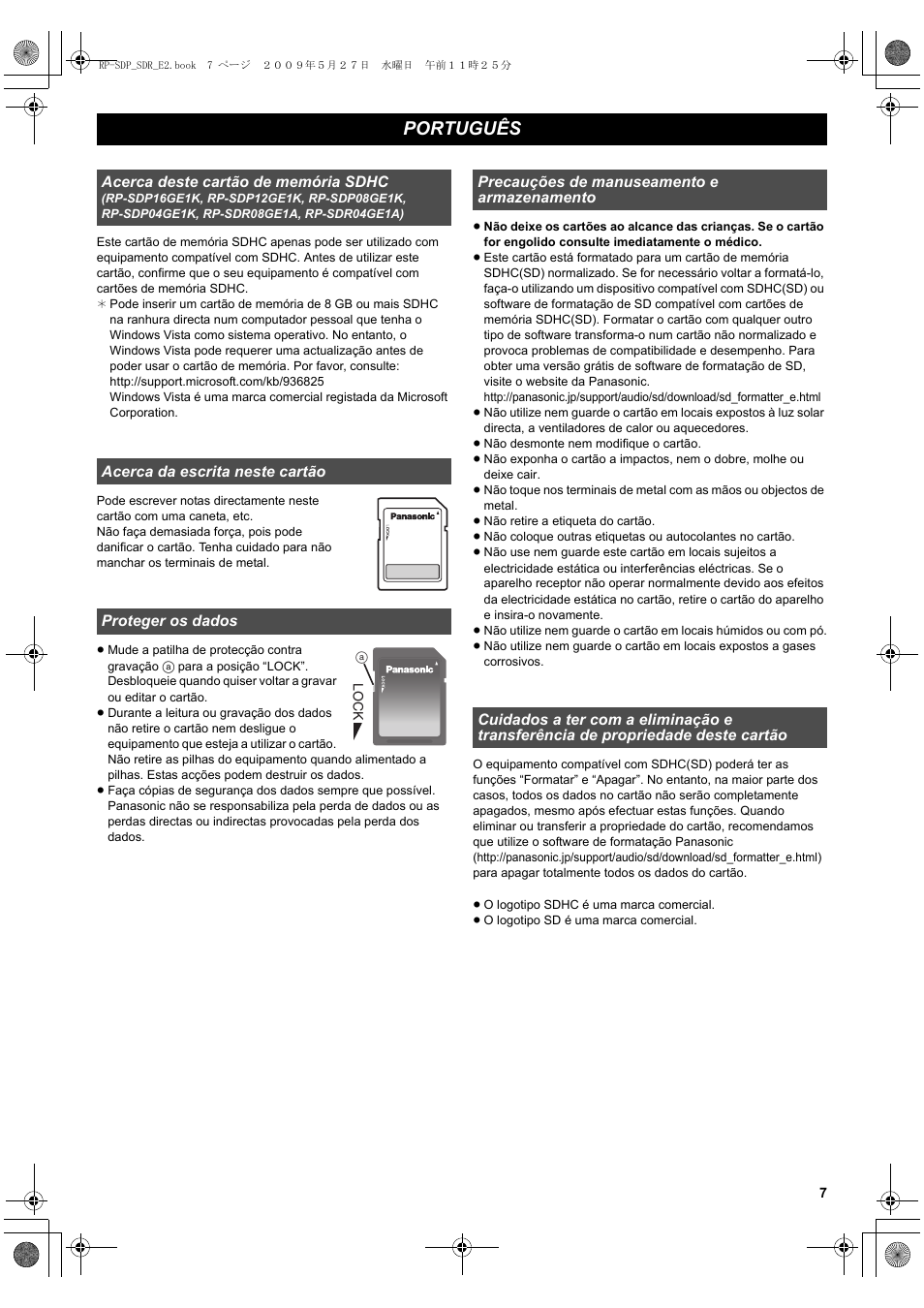 Português | Panasonic RPSDP12GE1K User Manual | Page 7 / 18
